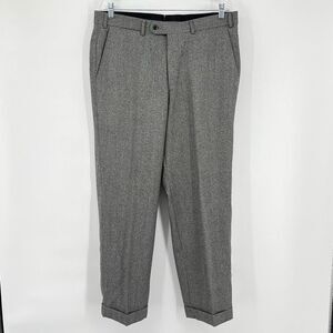 Hiltl Trouser Dress Pants Gray Wool Herringbone Flat Front Men's Size 34x30